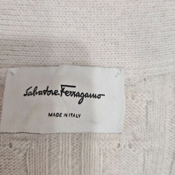 Salvatore Ferragamo Cashmere Cotton XO Cable Knit Stitch Cardigan Mens M Ivory - Picture 2 of 14